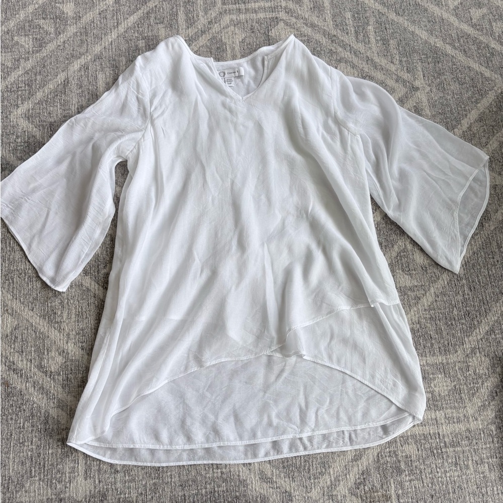 Women's White V-Neck Layered High-Low Tunic